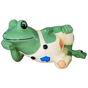 Vintage Arnel's Frog Overalls Laying Down Ceramic Figure Signed Jimmie Nell 1975
